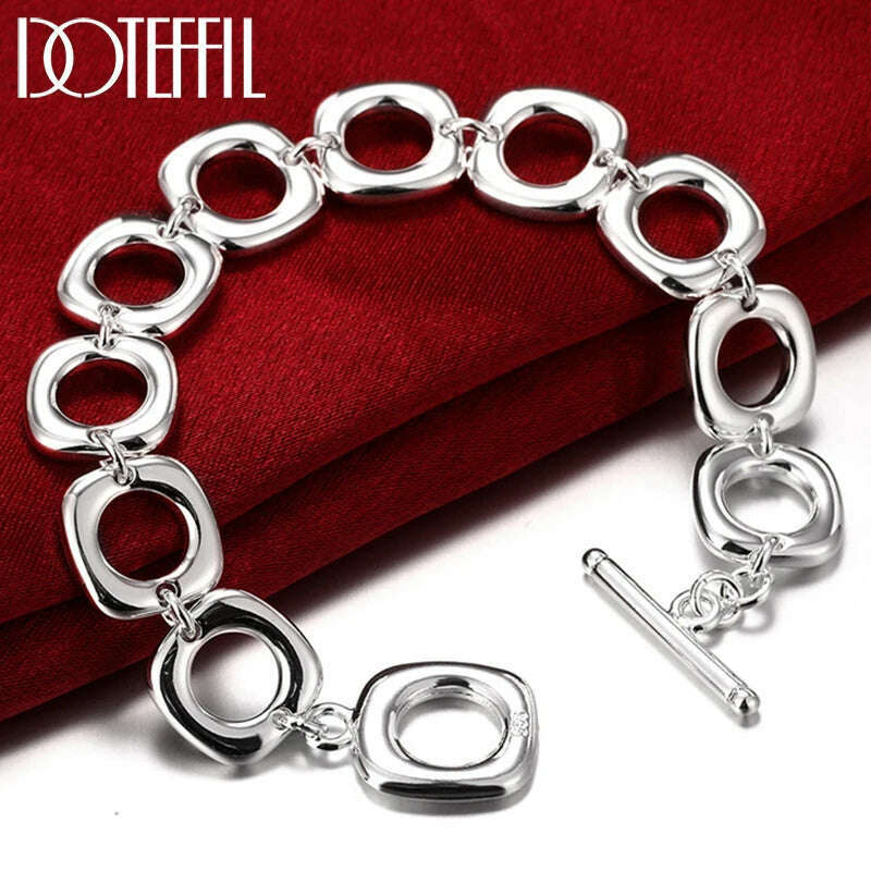 KIMLUD, DOTEFFIL 925 Sterling Silver Square Round Circle Chain Bracelet For Woman Men Charm Wedding Engagement Fashion Party Jewelry, Default Title, KIMLUD APPAREL - Womens Clothes