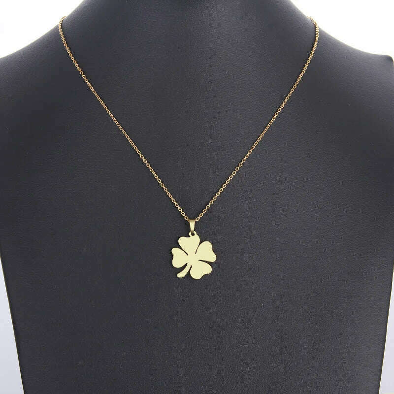 KIMLUD, DOTIFI Stainless Steel Necklace For Women Man Lover's Clover Gold Color Pendant Necklace Engagement Jewelry, KIMLUD Womens Clothes