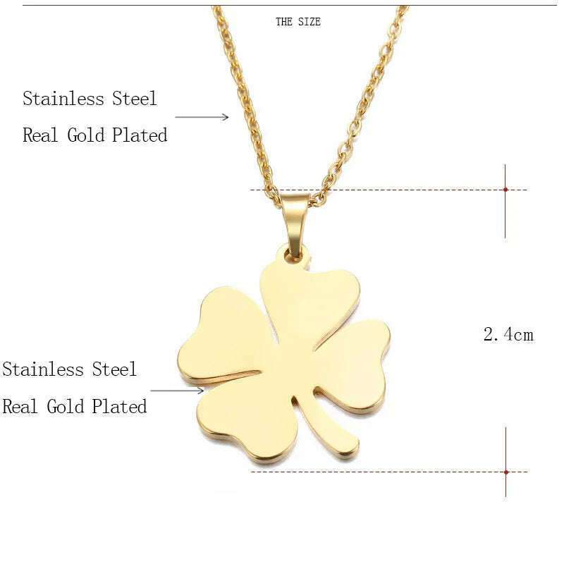 KIMLUD, DOTIFI Stainless Steel Necklace For Women Man Lover's Clover Gold Color Pendant Necklace Engagement Jewelry, KIMLUD Womens Clothes