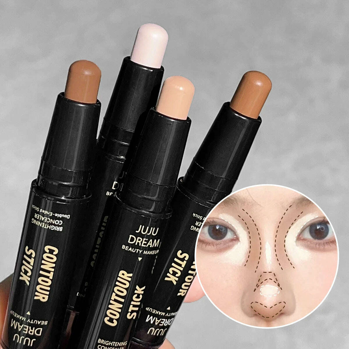 Double-ended dual-purpose high-light trimming stick, three-dimensional contour, nose shadow, facial shape, brighten and trimming - KIMLUD
