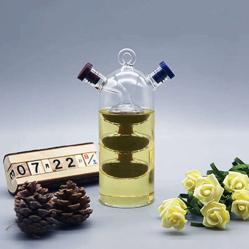 Double Layer Sauce Oil Bottle 2 In 1 Vinegar Glass Bottle Condiment Seasoning Sealed Kitchen Storage Bottles Jars - KIMLUD