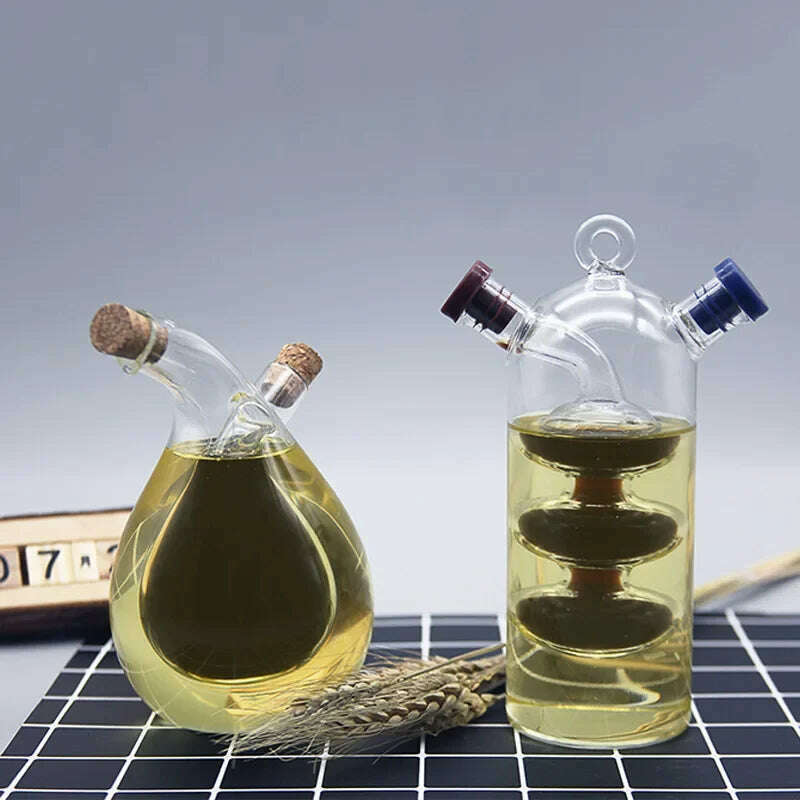Double Layer Sauce Oil Bottle 2 In 1 Vinegar Glass Bottle Condiment Seasoning Sealed Kitchen Storage Bottles Jars - KIMLUD