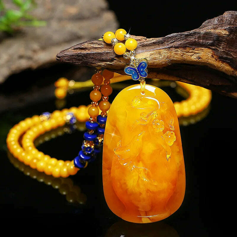 KIMLUD, Drainage Gift Beeswax Pendant Women's Water Drop with Shape Sweater Chain Blue Carving Amber Necklace Pendant, Magpie Bottle Pendan, KIMLUD APPAREL - Womens Clothes