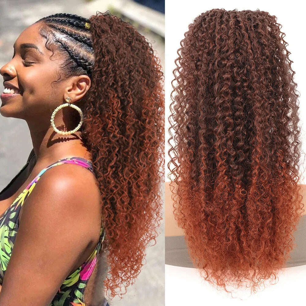 Drawstring Curly Ponytail Extension for African Women Afro Kinky Curly Hair Pieces Synthetic Heat Resistant - KIMLUD