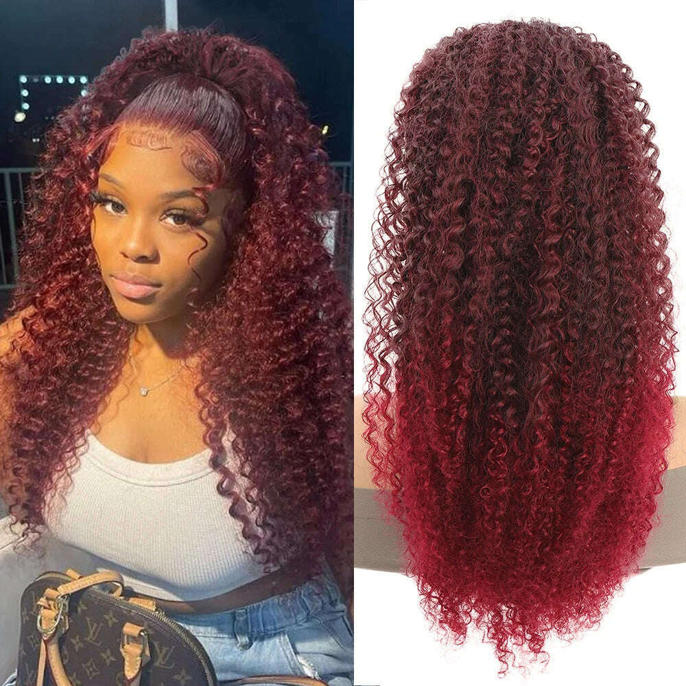 Drawstring Curly Ponytail Extension for African Women Afro Kinky Curly Hair Pieces Synthetic Heat Resistant - KIMLUD