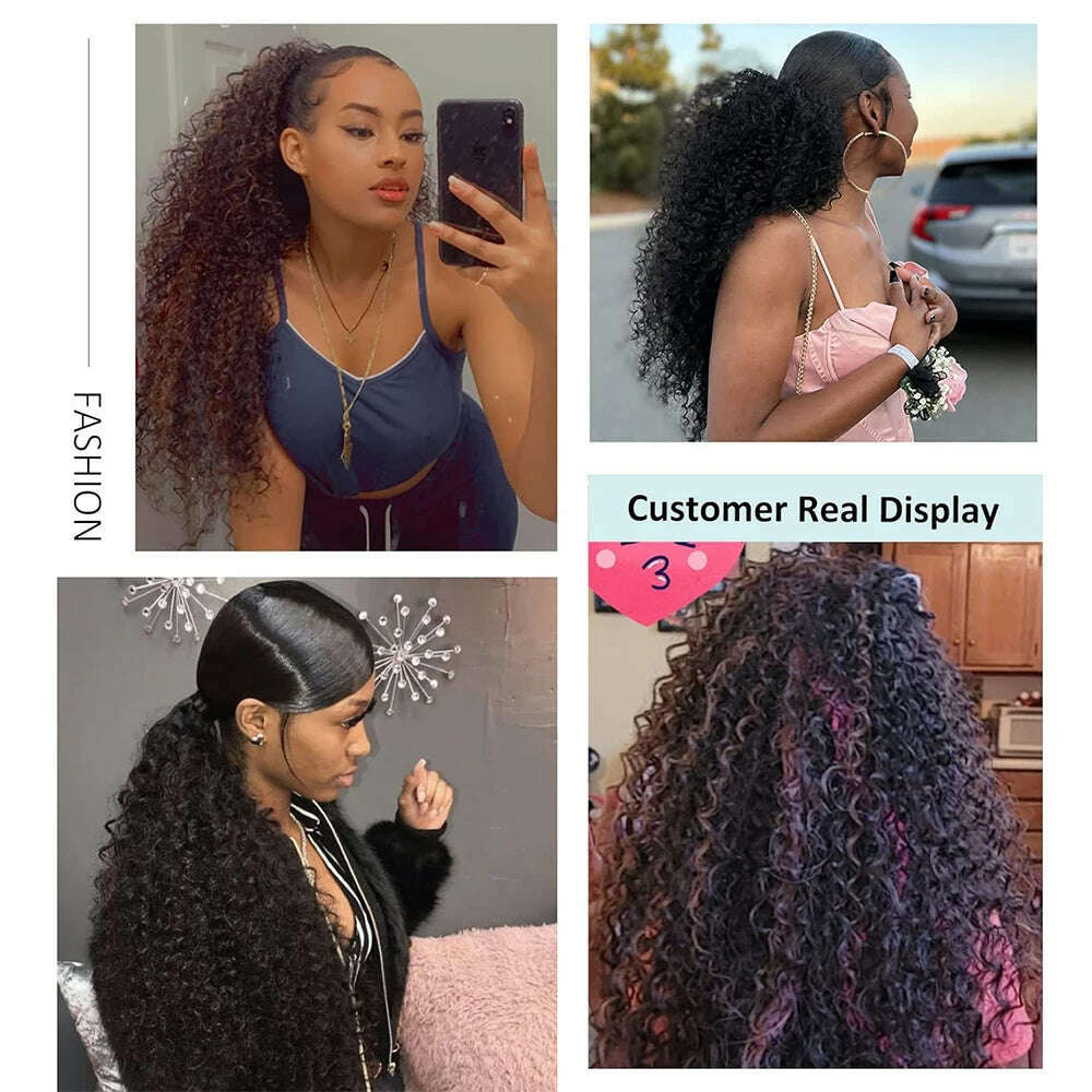 Drawstring Curly Ponytail Extension for African Women Afro Kinky Curly Hair Pieces Synthetic Heat Resistant - KIMLUD