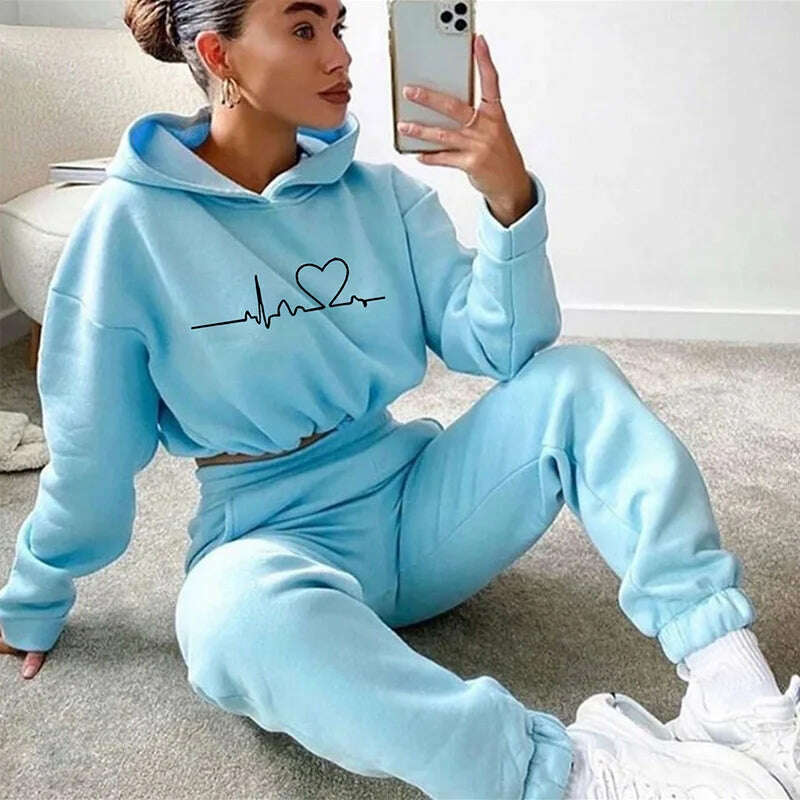 Drawstring Women Hoodies Outfits Fashion Loose Womens 2 Piece Suit Home Gym Tracksuit New Casual Solid Color Women Pants Set - KIMLUD