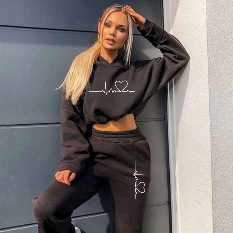 Drawstring Women Hoodies Outfits Fashion Loose Womens 2 Piece Suit Home Gym Tracksuit New Casual Solid Color Women Pants Set - KIMLUD