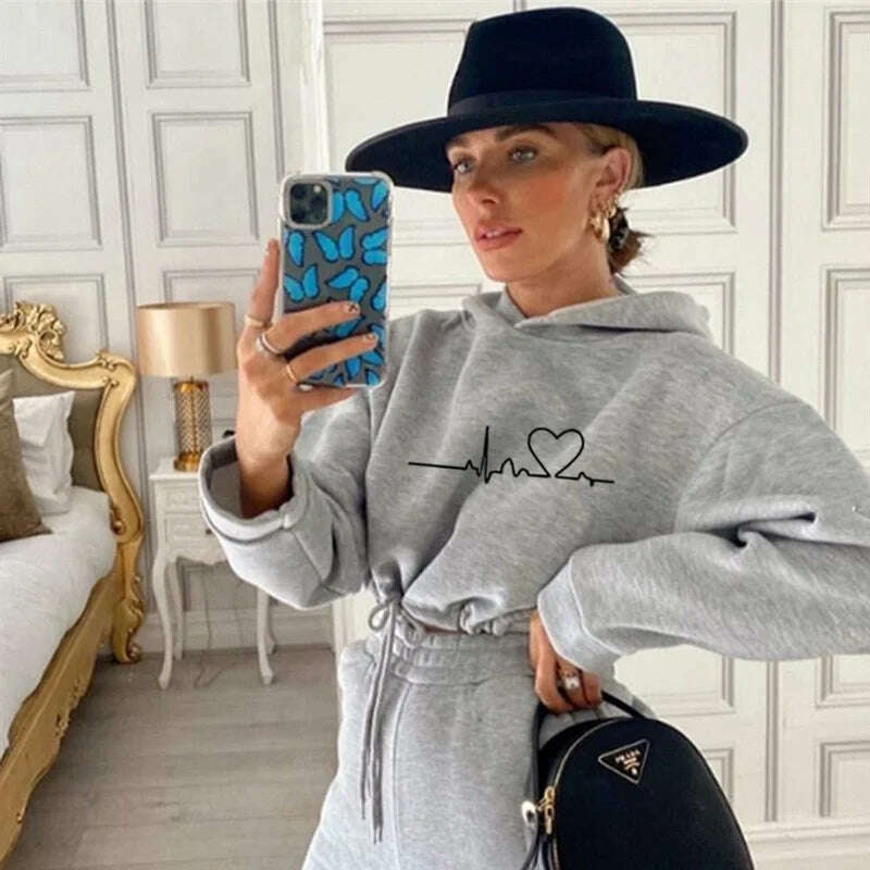 Drawstring Women Hoodies Outfits Fashion Loose Womens 2 Piece Suit Home Gym Tracksuit New Casual Solid Color Women Pants Set - KIMLUD