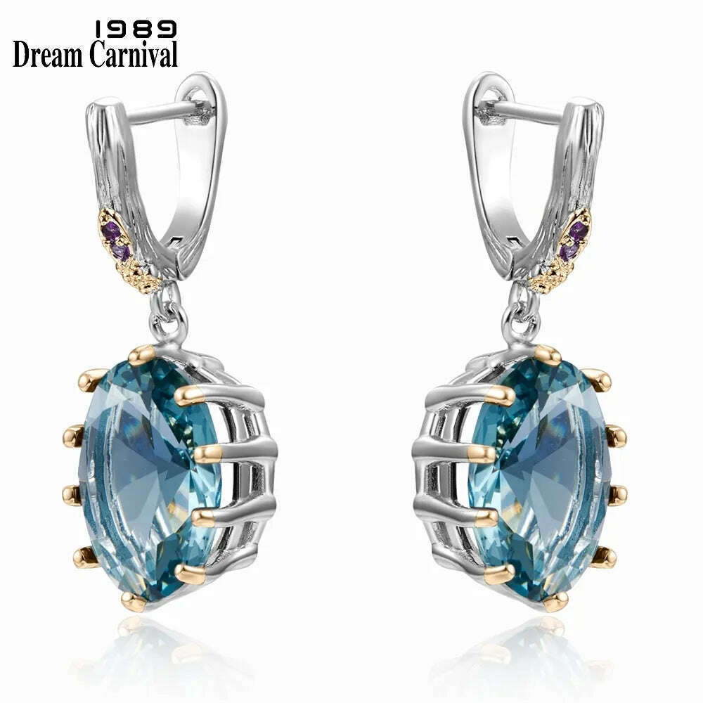 KIMLUD, DreamCarnival1989 Big Blue Drop Earrings for Women Delicate Cut Dazzling Zircon White Gold Plated Bridal Gothic Jewelry WE4034BL, KIMLUD Womens Clothes