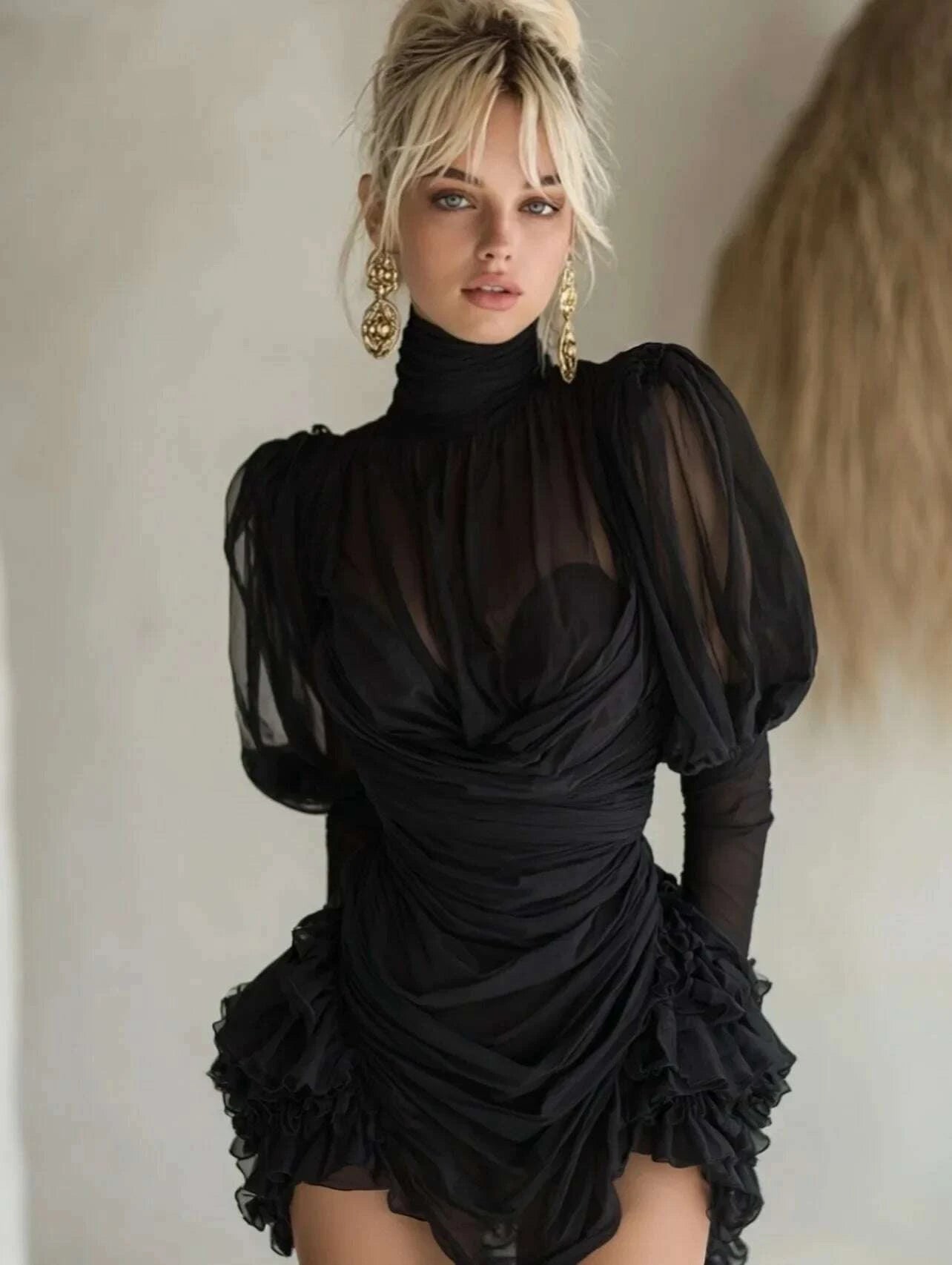 Dresses Modern High Neck Mini Cocktail Dress Tulle White | KIMLUD