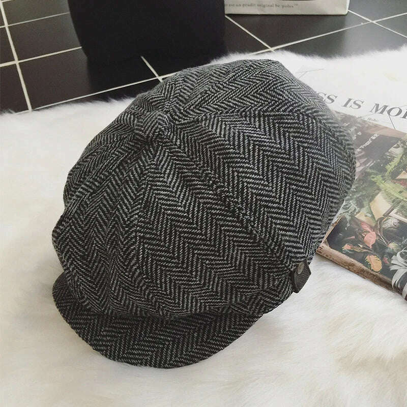 KIMLUD, Dropshipping Men Berets Hat Autumn New Vintage Herringbone Octagon Cap Women'S Casual Pumpkin Hat Gatsby Flat Beret Hats BLM95, Gray / M 55-58CM, KIMLUD APPAREL - Womens Clothes