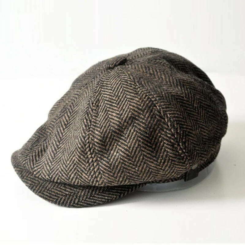 KIMLUD, Dropshipping Men Berets Hat Autumn New Vintage Herringbone Octagon Cap Women'S Casual Pumpkin Hat Gatsby Flat Beret Hats BLM95, Auburn / M 55-58CM, KIMLUD APPAREL - Womens Clothes