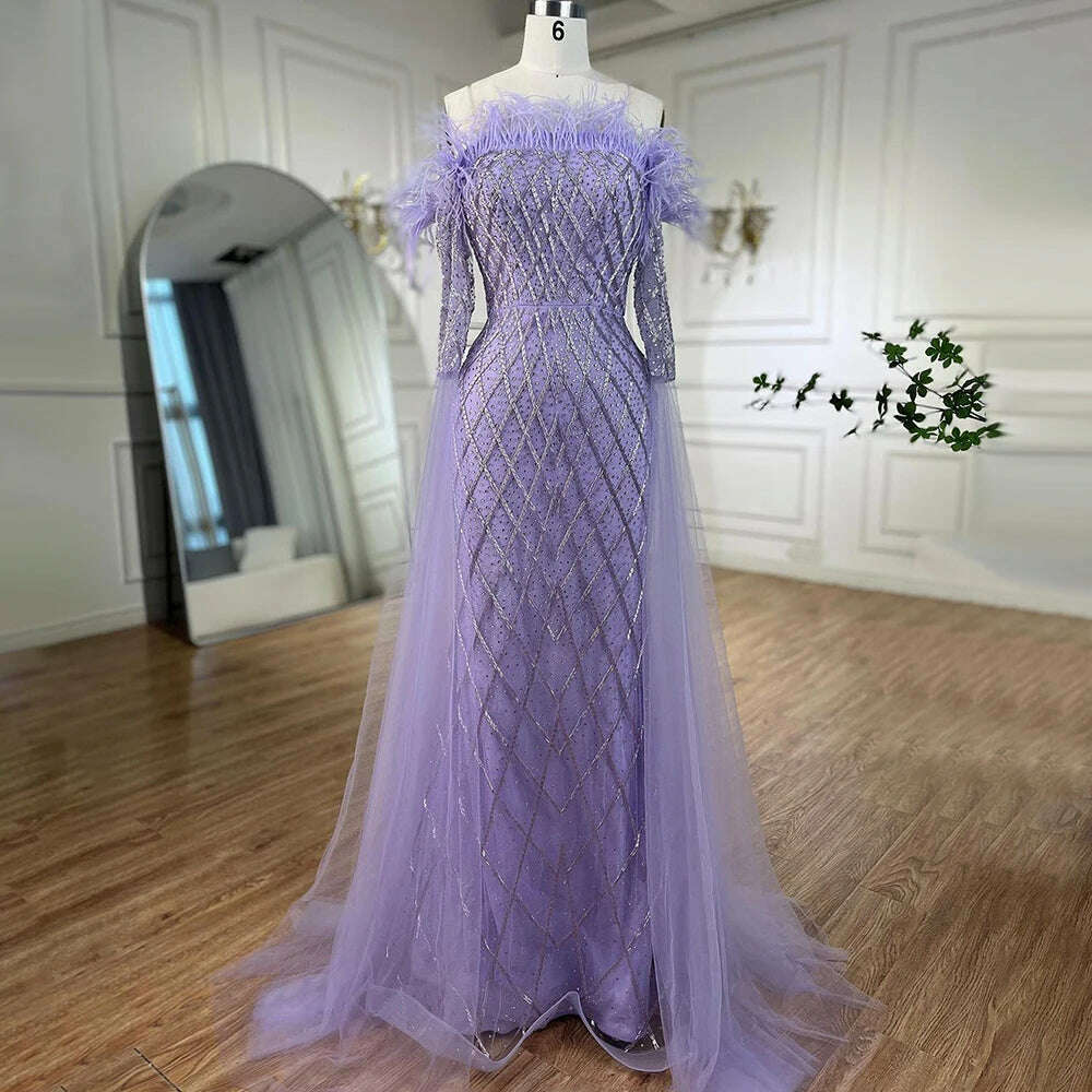 KIMLUD, Dubai turquoise Feathers Beaded Mermaid Elegant Strapless Evening Dresses Gown 2023 For Women Wedding Party BLA72169 Serene Hill, KIMLUD Womens Clothes