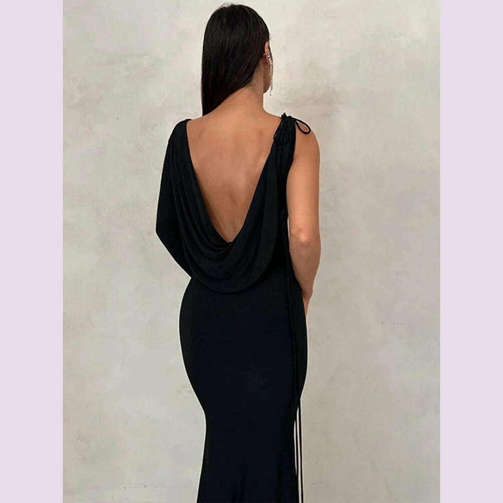 Dulzura Lace Up Long Sleeve One Shoulder Maxi Dress For Women Bodycon Party Elegant Outfits Birthday Evening 2023 Summer - KIMLUD