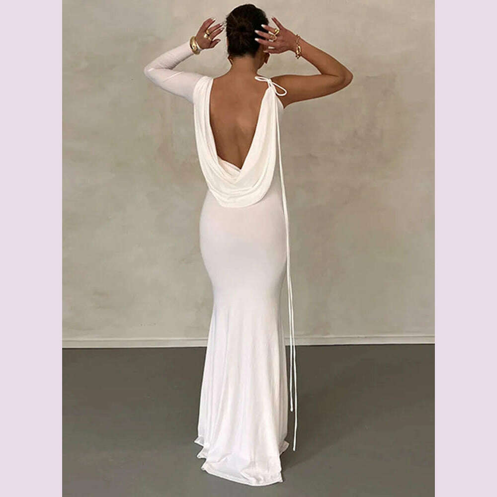 Dulzura Lace Up Long Sleeve One Shoulder Maxi Dress For Women Bodycon Party Elegant Outfits Birthday Evening 2023 Summer - KIMLUD
