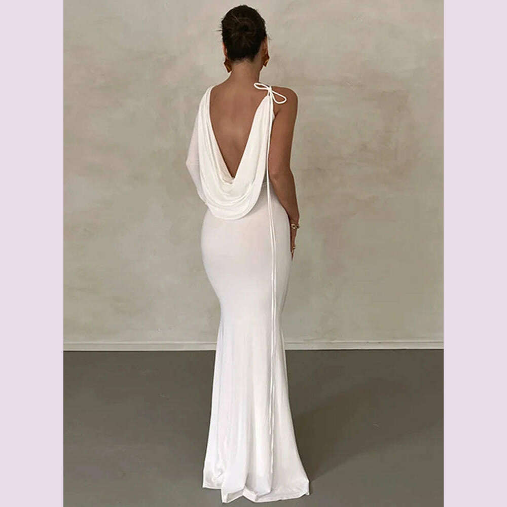 Dulzura Lace Up Long Sleeve One Shoulder Maxi Dress For Women Bodycon Party Elegant Outfits Birthday Evening 2023 Summer - KIMLUD