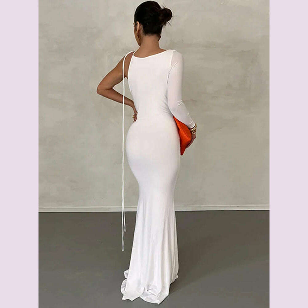 Dulzura Lace Up Long Sleeve One Shoulder Maxi Dress For Women Bodycon Party Elegant Outfits Birthday Evening 2023 Summer - KIMLUD