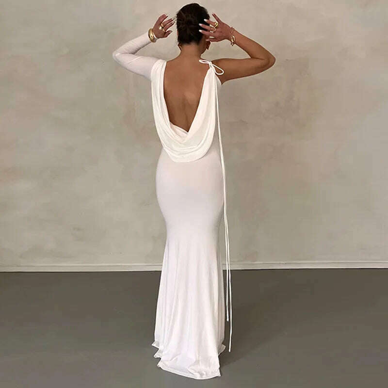 Dulzura Lace Up Long Sleeve One Shoulder Maxi Dress For Women Bodycon Party Elegant Outfits Birthday Evening 2023 Summer - KIMLUD