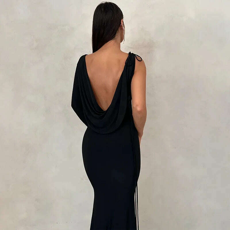 Dulzura Lace Up Long Sleeve One Shoulder Maxi Dress For Women Bodycon Party Elegant Outfits Birthday Evening 2023 Summer - KIMLUD