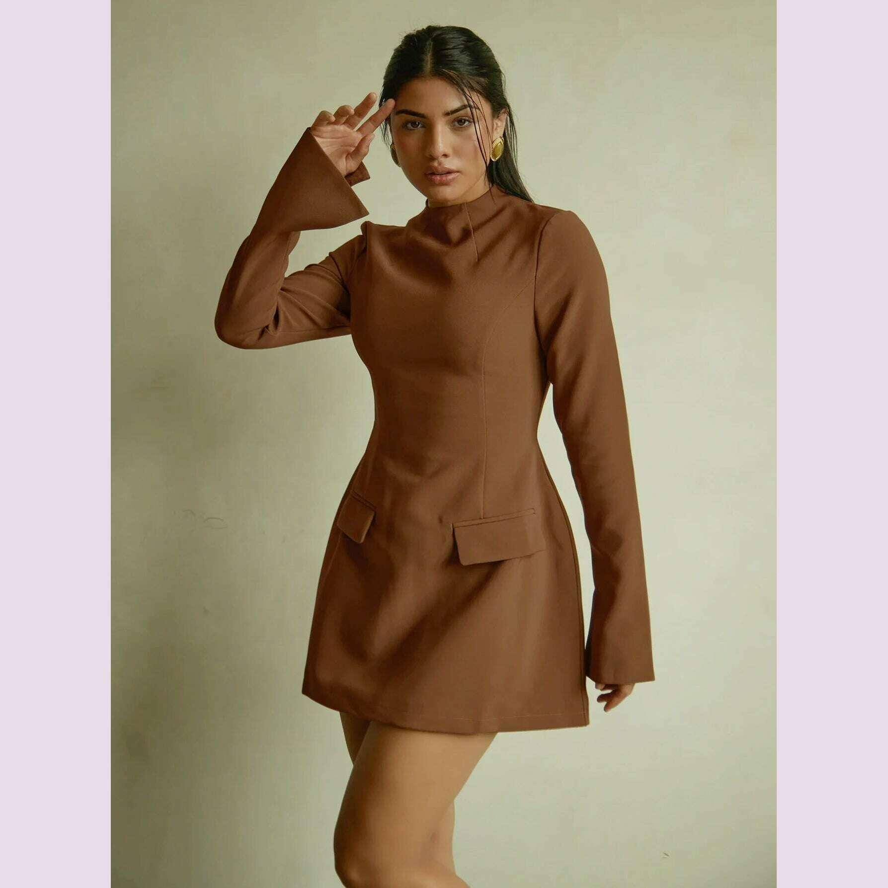 KIMLUD, Dulzura Long Sleeves Zipper Bodycon Mini Dress With Pocket Solid Elegant Outfit Office Streetwear Women’S Autumn Winter Clothes, KIMLUD Womens Clothes