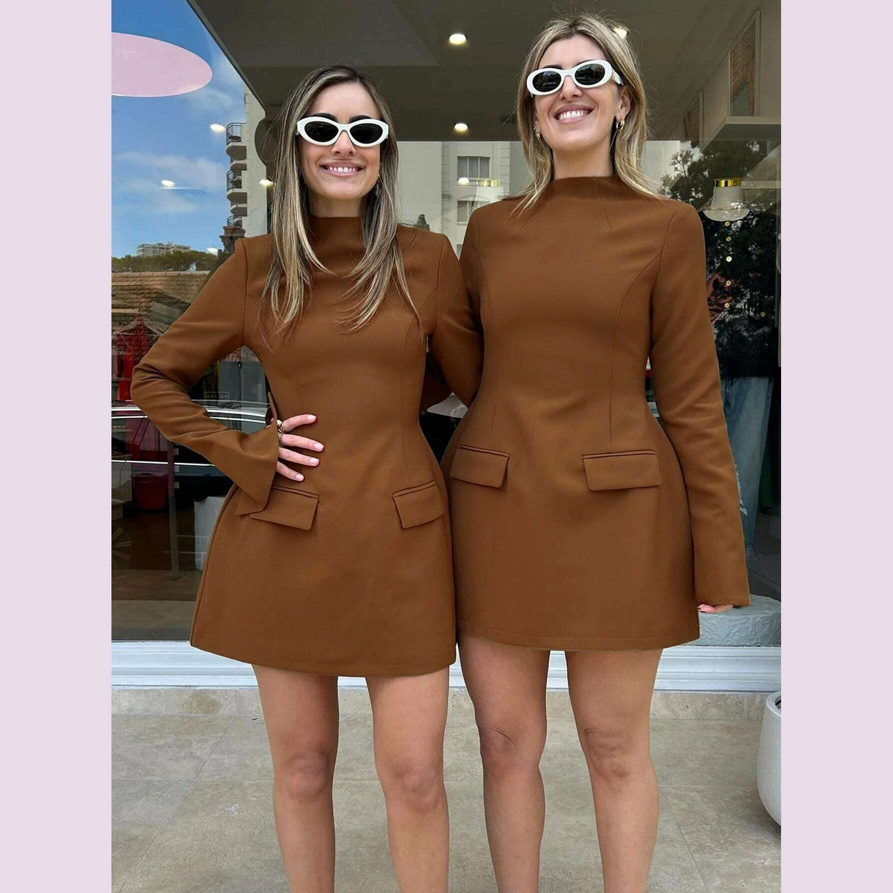 KIMLUD, Dulzura Long Sleeves Zipper Bodycon Mini Dress With Pocket Solid Elegant Outfit Office Streetwear Women’S Autumn Winter Clothes, KIMLUD Womens Clothes