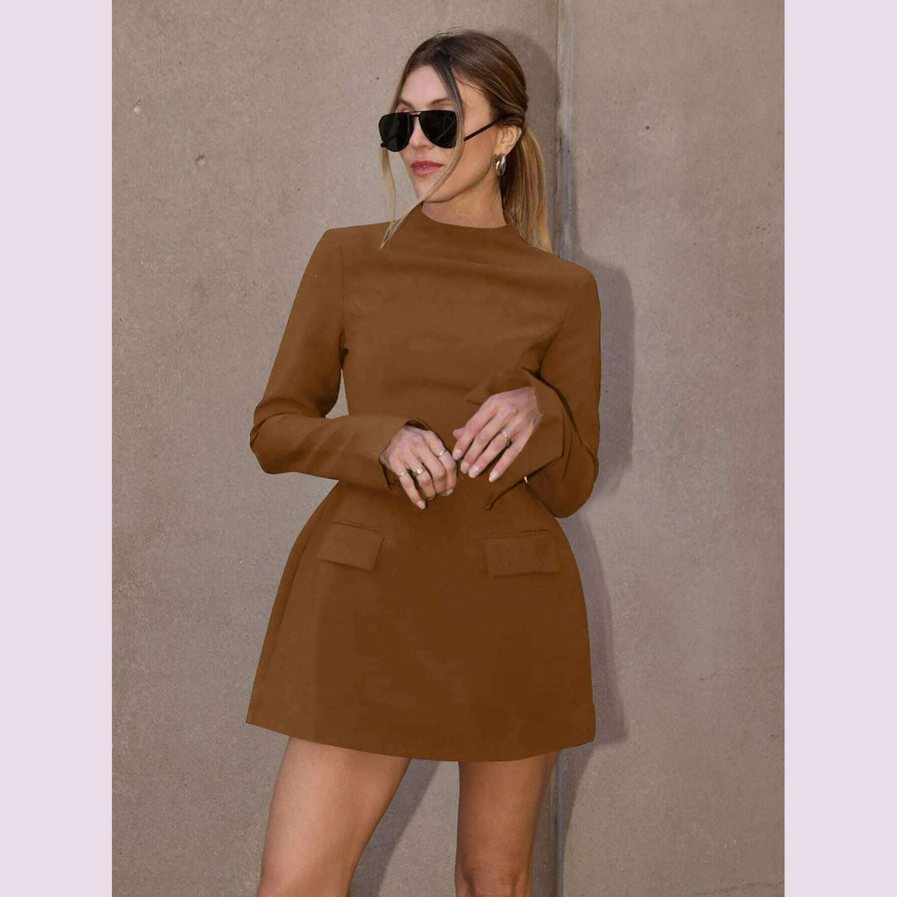 KIMLUD, Dulzura Long Sleeves Zipper Bodycon Mini Dress With Pocket Solid Elegant Outfit Office Streetwear Women’S Autumn Winter Clothes, KIMLUD Womens Clothes