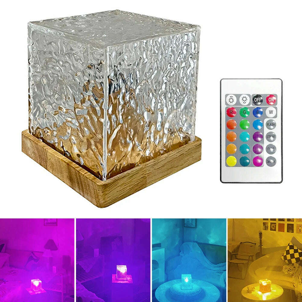 KIMLUD, Dynamic Rotating Water Ripple Projector 3/16 Colors Night Light USB Plug Flame Crystal Lamp for Bedside Bedroom Rotating Light, KIMLUD Womens Clothes