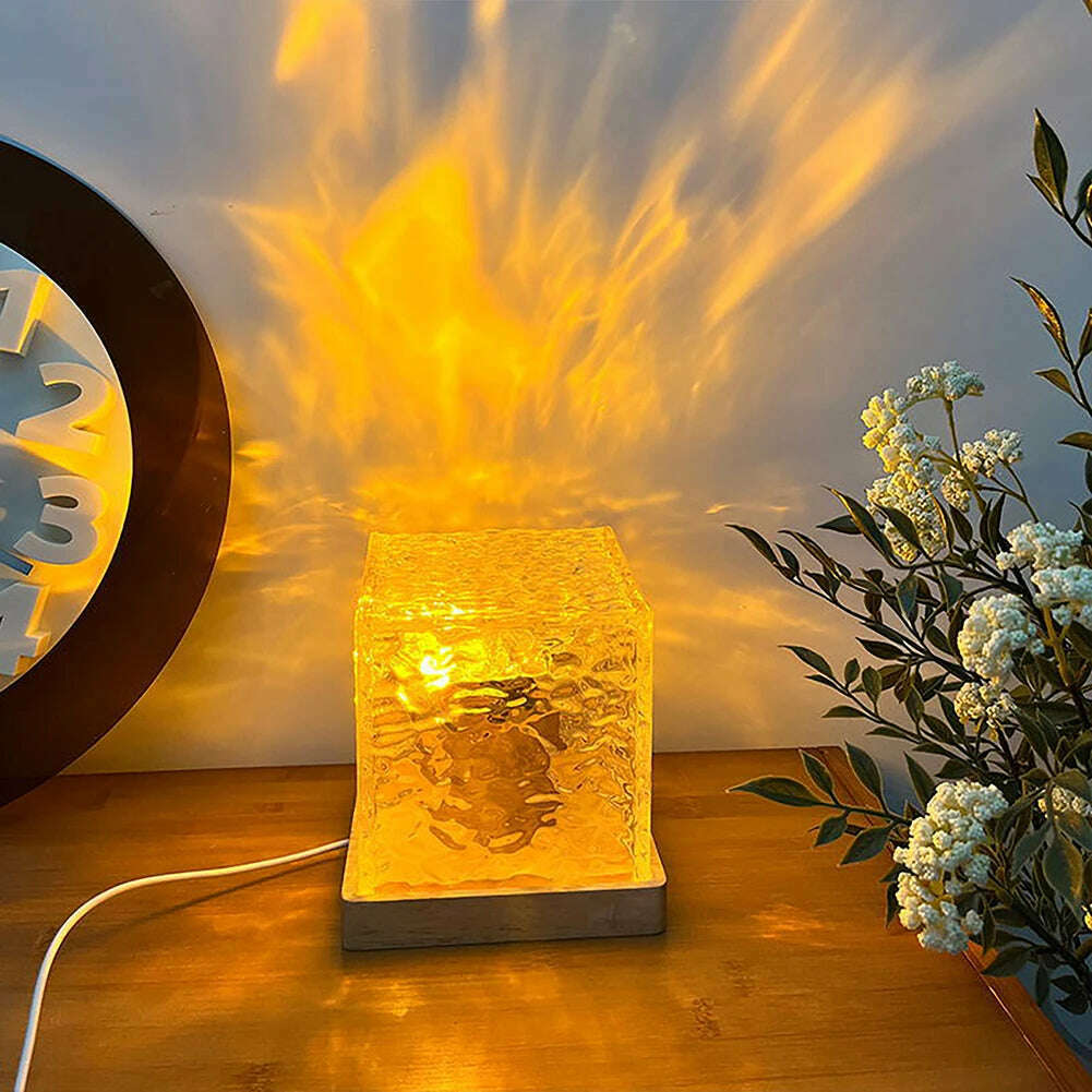 KIMLUD, Dynamic Rotating Water Ripple Projector 3/16 Colors Night Light USB Plug Flame Crystal Lamp for Bedside Bedroom Rotating Light, KIMLUD Womens Clothes