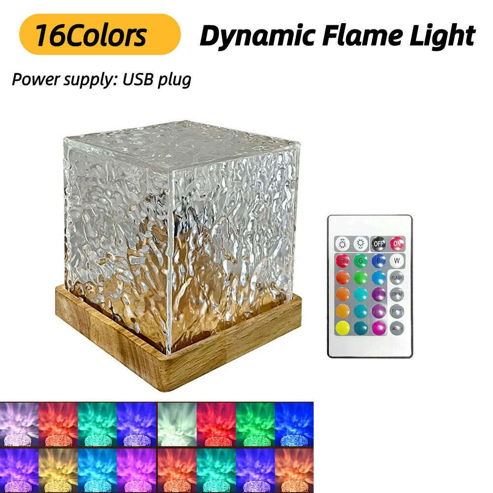 KIMLUD, Dynamic Rotating Water Ripple Projector 3/16 Colors Night Light USB Plug Flame Crystal Lamp for Bedside Bedroom Rotating Light, 16Color USB Charging / CHINA, KIMLUD APPAREL - Womens Clothes
