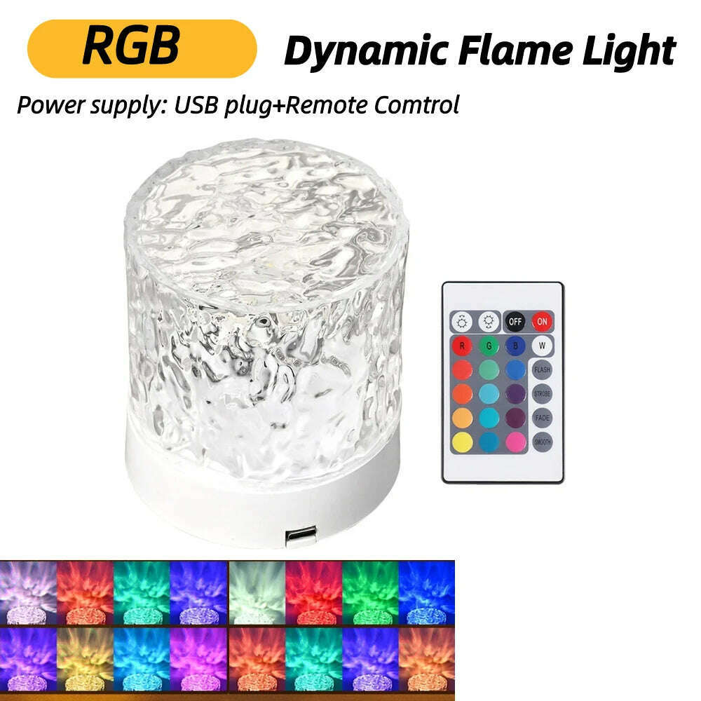 KIMLUD, Dynamic Rotating Water Ripple Projector 3/16 Colors Night Light USB Plug Flame Crystal Lamp for Bedside Bedroom Rotating Light, KIMLUD Womens Clothes