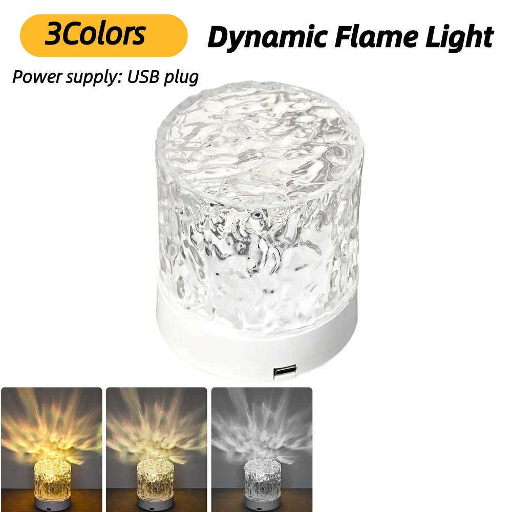 KIMLUD, Dynamic Rotating Water Ripple Projector 3/16 Colors Night Light USB Plug Flame Crystal Lamp for Bedside Bedroom Rotating Light, KIMLUD Womens Clothes