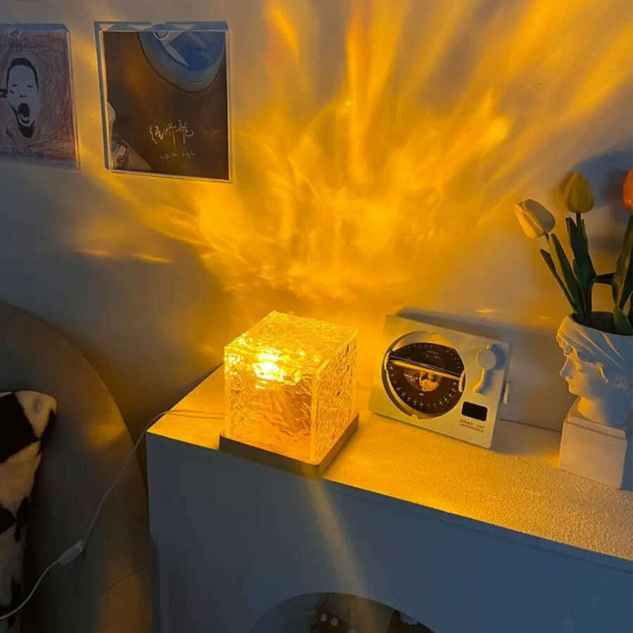 KIMLUD, Dynamic Rotating Water Ripple Projector Night Light 16 Colors Flame Crystal Lamp for Living Room Study Bedroom Dynamic Rotating, KIMLUD Womens Clothes
