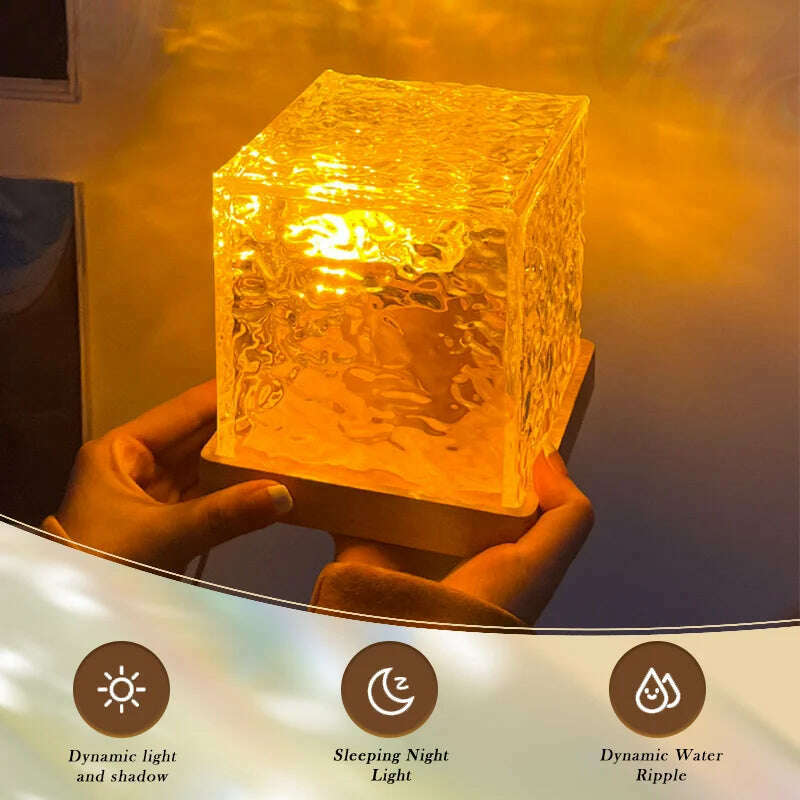 KIMLUD, Dynamic Rotating Water Ripple Projector Night Light 3/16 Colors Home Decoration Atmosphere Crystal Lamp Bedroom Rotating Light, KIMLUD Womens Clothes
