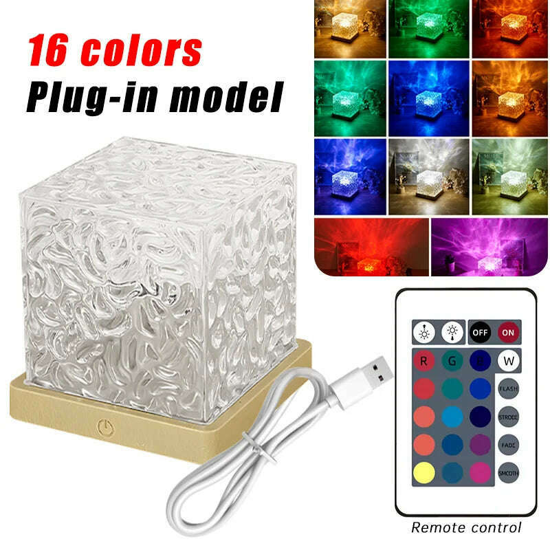 KIMLUD, Dynamic Rotating Water Ripple Projector Night Light 3/16 Colors Home Decoration Atmosphere Crystal Lamp Bedroom Rotating Light, 16 Color with Remote, KIMLUD APPAREL - Womens Clothes
