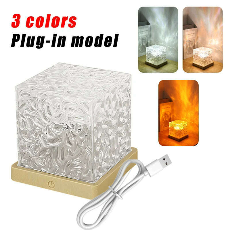 KIMLUD, Dynamic Rotating Water Ripple Projector Night Light 3/16 Colors Home Decoration Atmosphere Crystal Lamp Bedroom Rotating Light, 3 Colors USB, KIMLUD APPAREL - Womens Clothes
