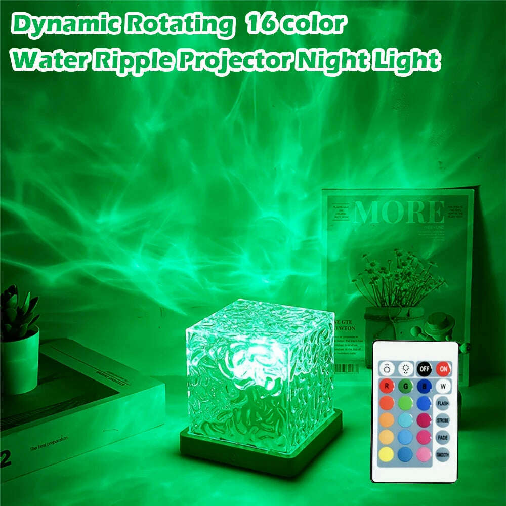 Dynamic Water Ripple Night Light 16 Color Projector Lamp Bedroom Ambient Light USB Remote Cool Wall LED Light Gaming Room Decor - KIMLUD