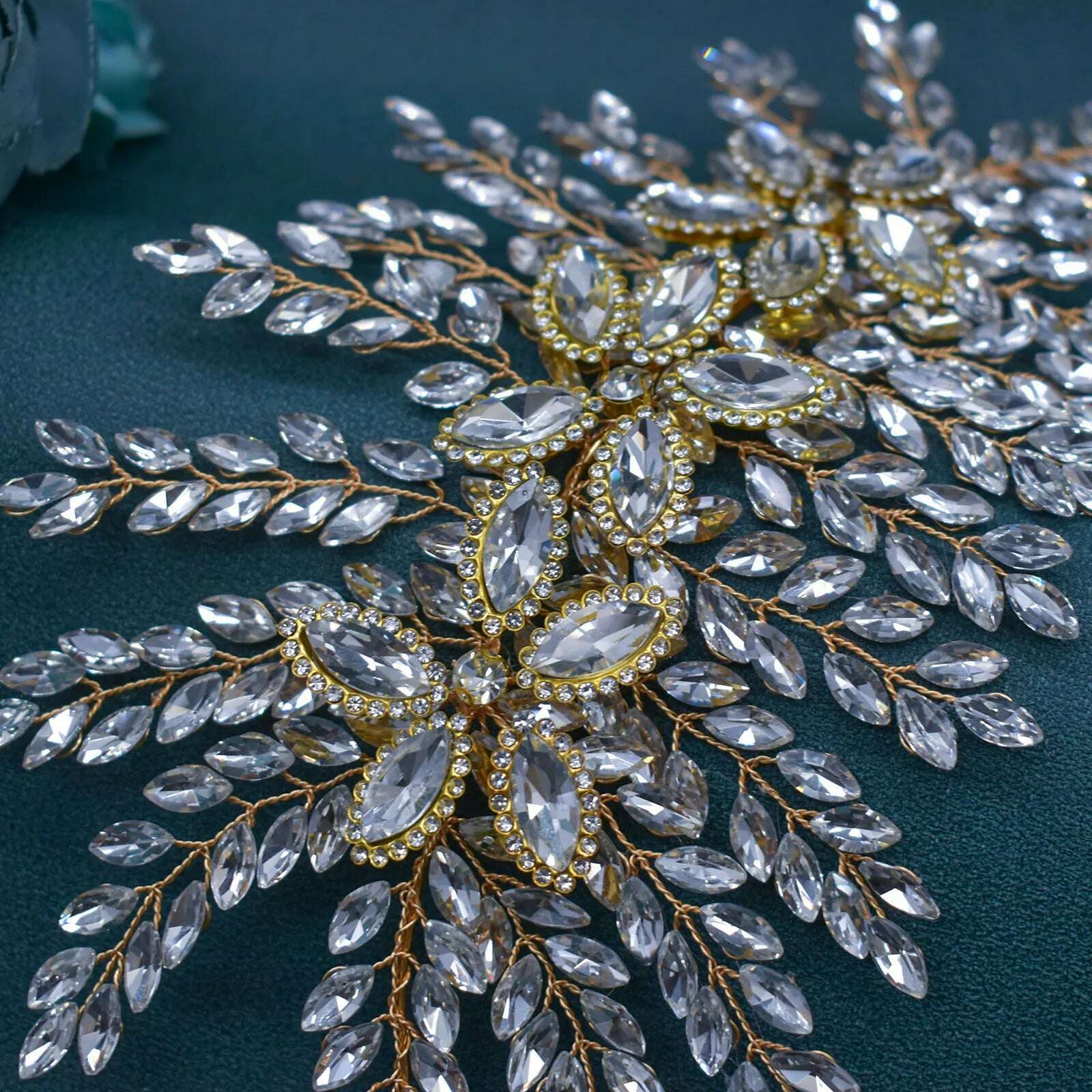 KIMLUD, DZ012 Champagne Crystal Headband Tiara For Women Rhinestone Hairband Pageant Party Headdress Wedding Hair Accessories Jewelry, KIMLUD Womens Clothes