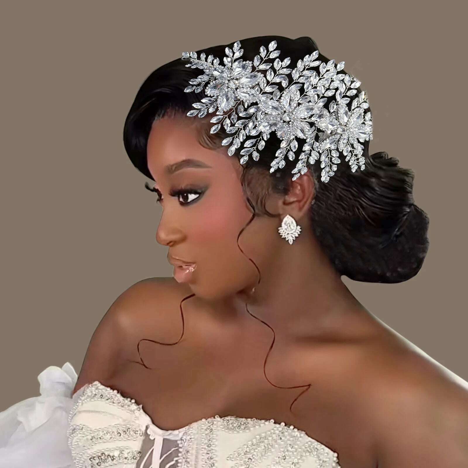 KIMLUD, DZ012 Champagne Crystal Headband Tiara For Women Rhinestone Hairband Pageant Party Headdress Wedding Hair Accessories Jewelry, KIMLUD Womens Clothes