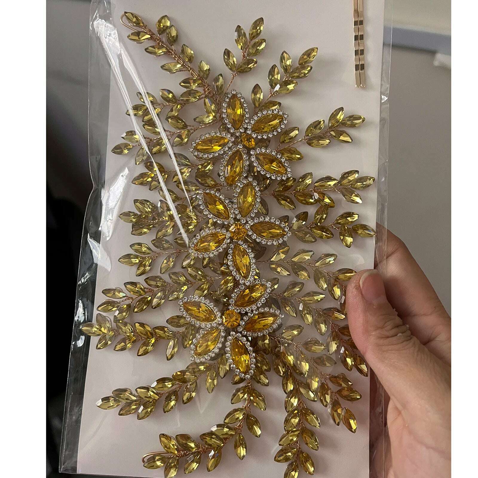 KIMLUD, DZ012 Champagne Crystal Headband Tiara For Women Rhinestone Hairband Pageant Party Headdress Wedding Hair Accessories Jewelry, DZ012-Yellow, KIMLUD APPAREL - Womens Clothes