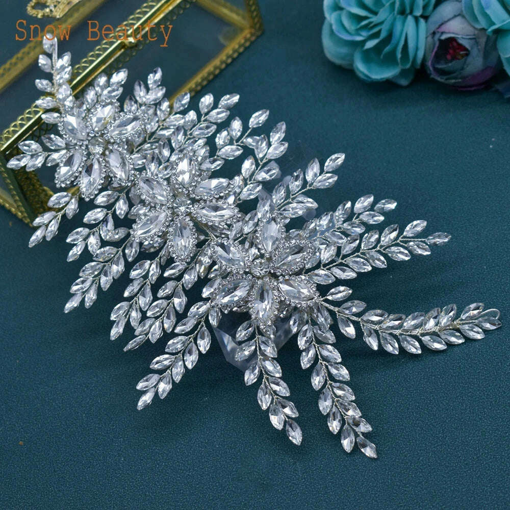 KIMLUD, DZ012 Champagne Crystal Headband Tiara For Women Rhinestone Hairband Pageant Party Headdress Wedding Hair Accessories Jewelry, DZ012-Silver, KIMLUD APPAREL - Womens Clothes