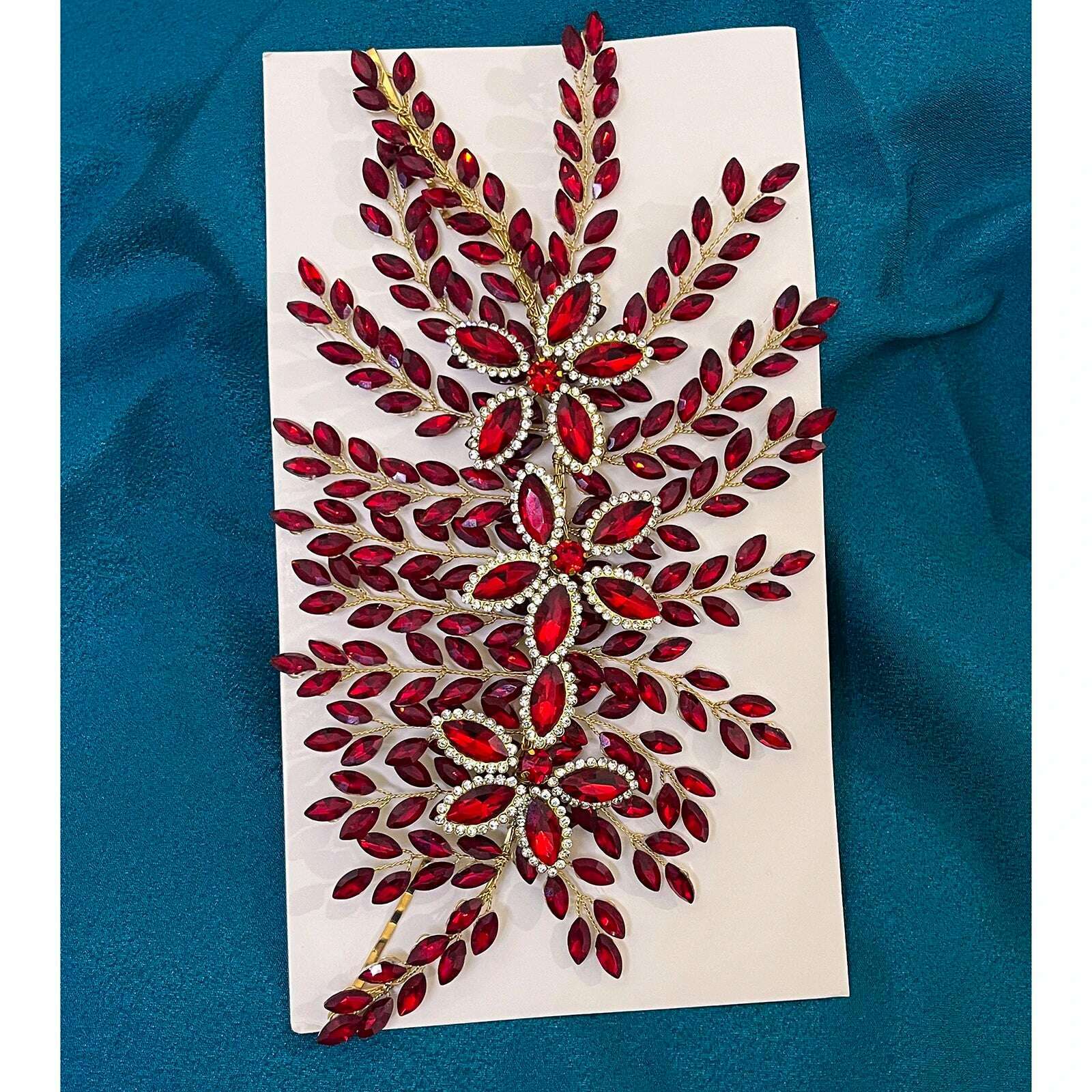 KIMLUD, DZ012 Champagne Crystal Headband Tiara For Women Rhinestone Hairband Pageant Party Headdress Wedding Hair Accessories Jewelry, DZ012-Red, KIMLUD APPAREL - Womens Clothes