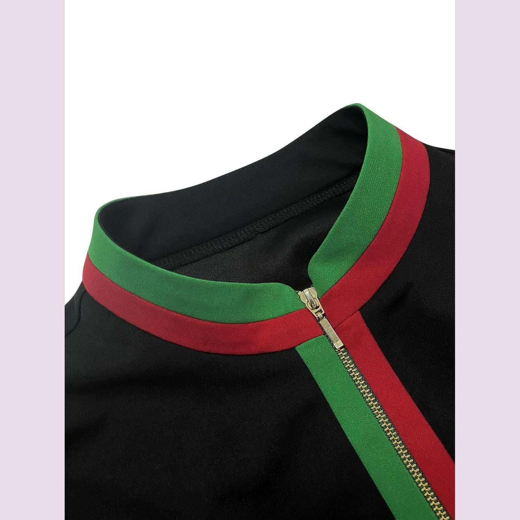 elegant-color-block-long-sleeve-bodycon-dress-with-stand-collar---high-waisted-stretchy-polyester-blend-perfect-for-springfall-black-greenred-accents-womens-fashion-autumn-fashion-color-block-dress-polyester-blekimlud-womens-fashion-34625698