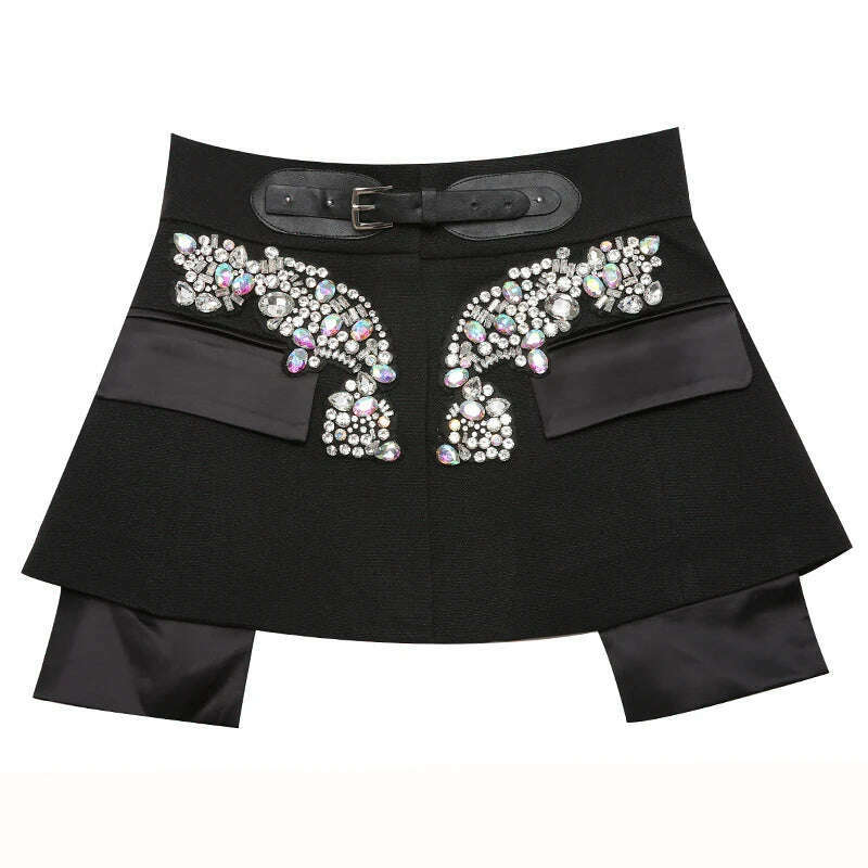 KIMLUD, Cotton Jersey Skirt High Waist Rhinestones Irregular Hem Contoured Silhouette — Black | KIMLUD, KIMLUD Womens Clothes
