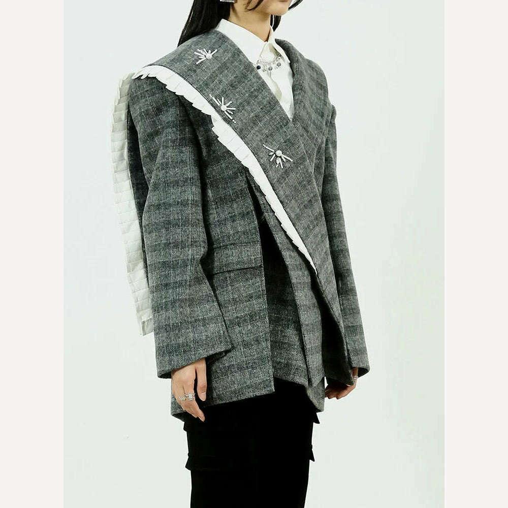 KIMLUD, Woolen Plaid Coat Parka Loose Fit Longline — Gray | KIMLUD, KIMLUD Womens Clothes