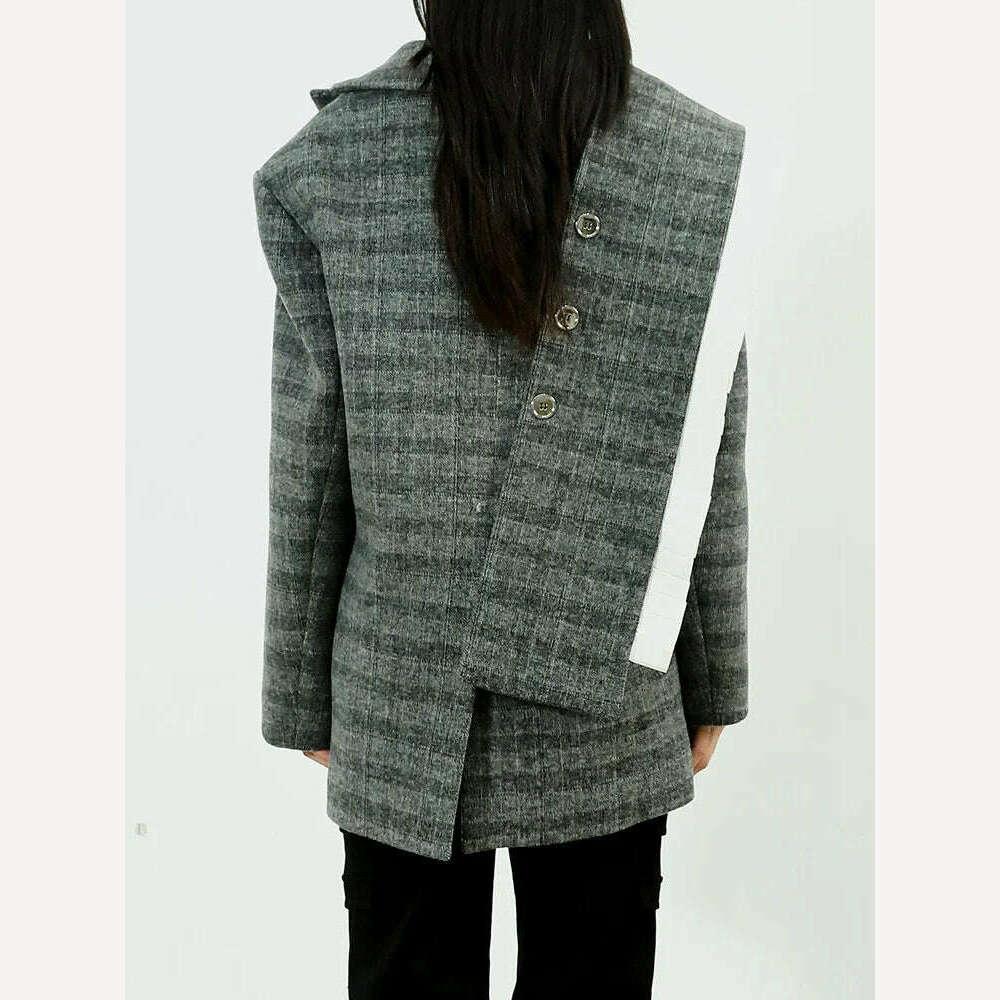 KIMLUD, Woolen Plaid Coat Parka Loose Fit Longline — Gray | KIMLUD, KIMLUD Womens Clothes