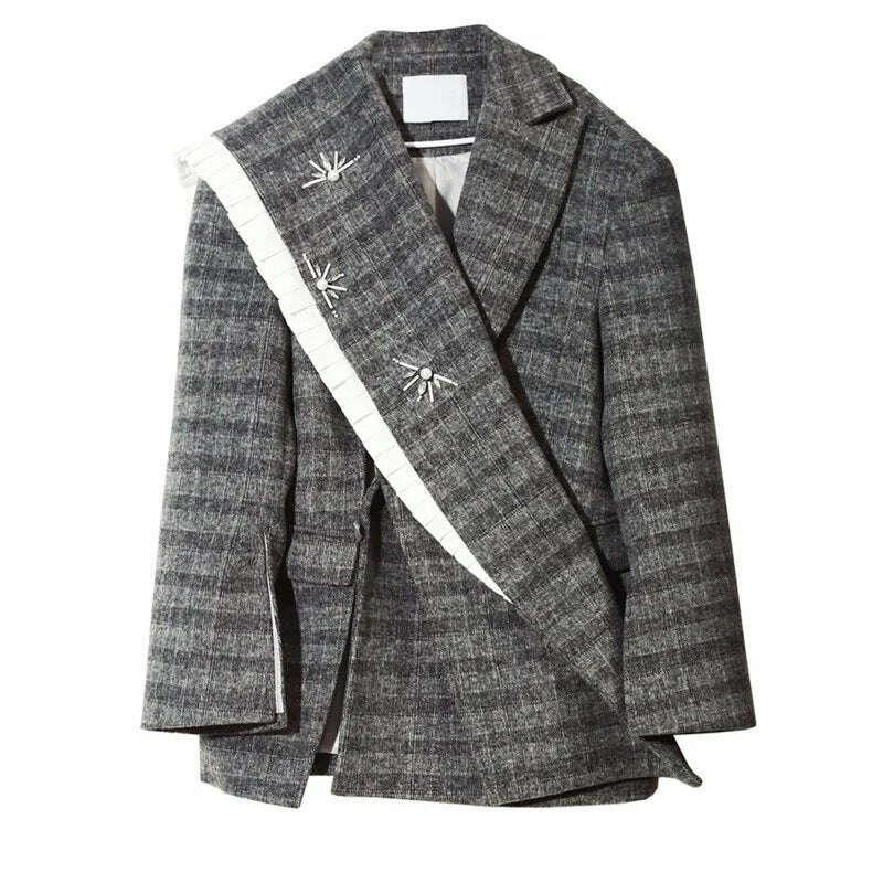 KIMLUD, Woolen Plaid Coat Parka Loose Fit Longline — Gray | KIMLUD, KIMLUD Womens Clothes