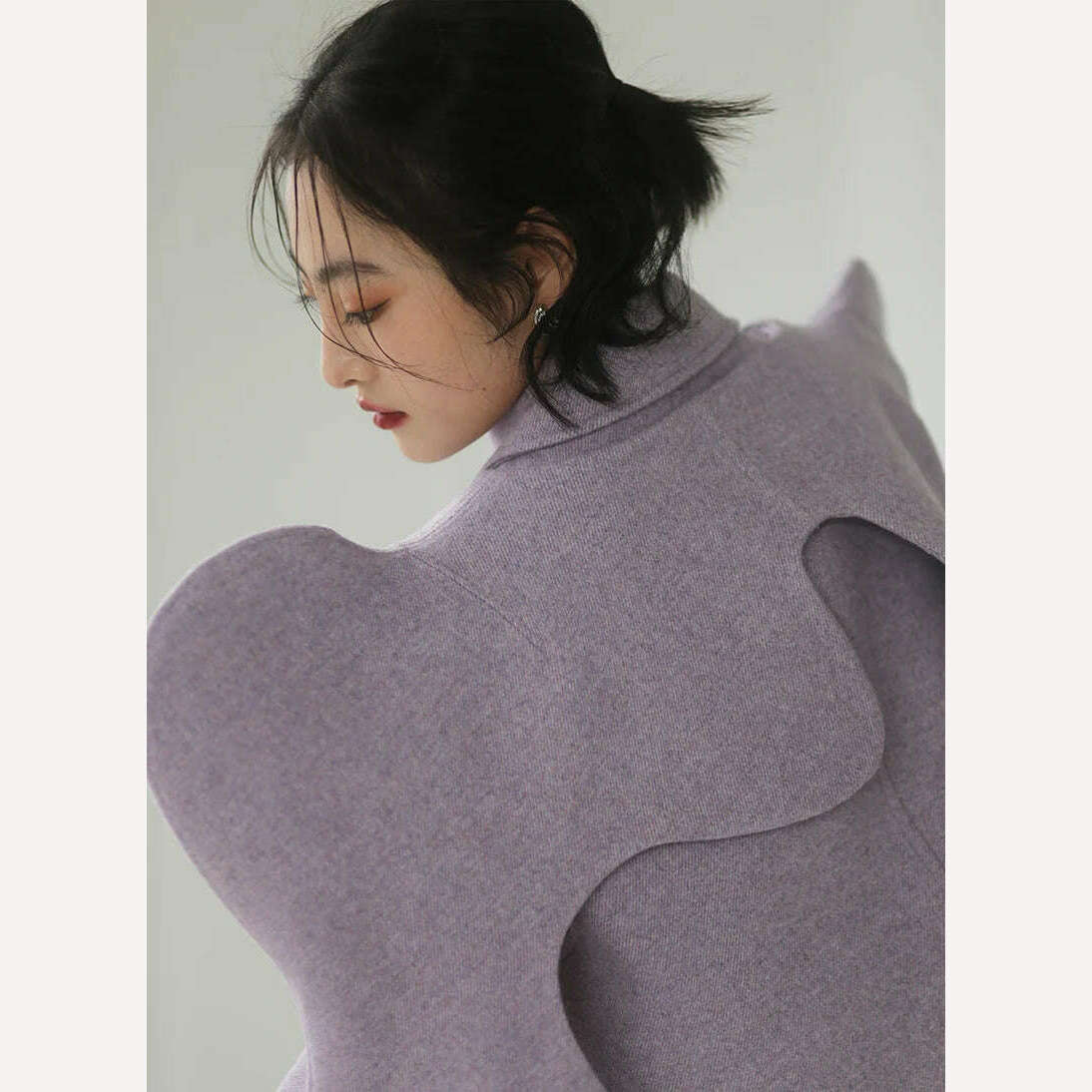 KIMLUD, Loose Fit Wool-Blend Coat Parka With Luxe Draped Collar And Longline Silhouette — Purple | KIMLUD, KIMLUD Womens Clothes