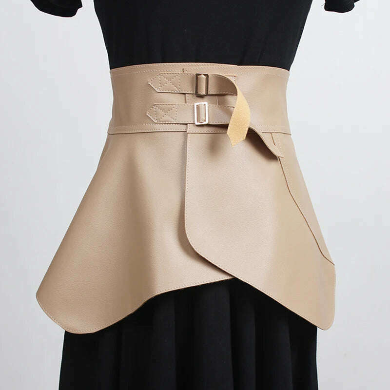 KIMLUD, PU Leather Wide Belt Retro Ruffles Irregular — Black | KIMLUD, KIMLUD Womens Clothes