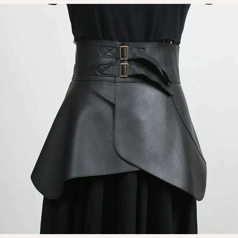 KIMLUD, PU Leather Wide Belt Retro Ruffles Irregular — Black | KIMLUD, KIMLUD Womens Clothes